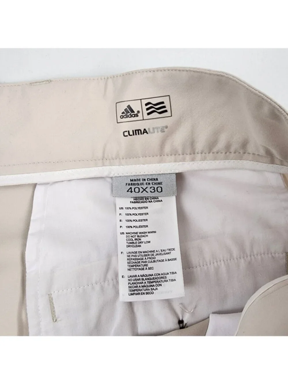 Adidas Pant Men 40x30 Golf Tech Climalite Flat  Lightweight Straight Beige NWT